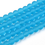 Transparent Glass Beads Strands, Frosted, Round, Deep Sky Blue, 4~4.5mm, Hole: 0.8mm, about 97~99pcs/strand, 14.76 inch~14.96 inch(37.5~38cm)(GLAA-T032-T4mm-MD06)