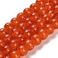 Spray Painted Crackle Glass Beads Strands, Round, Dark Orange, 10mm, Hole: 1.3~1.6mm, about 80pcs/strand, 31.4 inch(CCG-Q001-10mm-09)