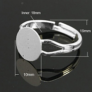 Brass Ring Components, Pad Ring Findings, Adjustable, Silver Color Plated, 18mm inner diameter, Tray: 10mm(KK-C3044-10mm-S)