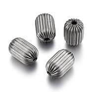 304 Stainless Steel Corrugated Beads, Column, Stainless Steel Color, 15x9.5~10mm, Hole: 3mm(STAS-P218-25-10mm)
