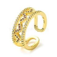 Brass Micro Pave Cubic Zirconia Ring, Long-Lasting Plated, Heart, Fuchsia, 7mm,US Size 6(16.5mm)(RJEW-Z033-09D)