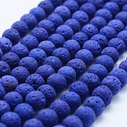Natural Lava Rock Beads Strands, Dyed, Round, Blue, 6mm, Hole: 1mm, about 62pcs/strand, 14.7 inch(37cm)(G-F531-6mm-G12)