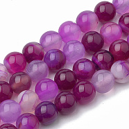 Dyed Natural Striped Agate/Banded Agate Round Bead Strands, Medium Violet Red, 8mm, Hole: 1mm, about 48pcs/strand, 14.9 inch(X-G-R342-8mm-04)