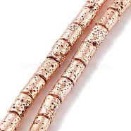 Electroplated Natural Lava Rock Beads Strands, Column, Rose Gold Plated, 6~7x4~4.5mm, Hole: 1mm, about 59pcs/strand, 15.59''(39.6cm)(G-H303-A06-RG)