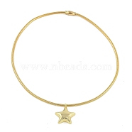 Stainless Steel Round Snake Chain Pendant Necklaces, Golden, Star, 18.11 inch(46cm)(NJEW-D088-01G-02)