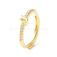 Clear Cubic Zirconia Initial Letter Adjustable Ring, Golden Brass Jewelry for Women, Letter.J, Inner Diameter: 18mm(RJEW-C052-01G-J)