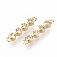 Brass Micro Pave Clear Cubic Zirconia Links connectors, Nickel Free, Real 18K Gold Plated, Bar, 15.5x3x2mm, Hole: 0.9mm(X-ZIRC-T011-11G-NF)