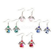 Electroplate Glass Dangle Earrings, with Wing Alloy Beads and Iron Earring Hooks, Angel, Antique Silver & Platinum, Mixed Color, 39~40mm, Pin: 0.8mm(EJEW-JE04319)