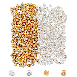 400Pcs 2 Colors Alloy Beads, Long-Lasting Plated, Cube, Golden & Silver, 2.5x2.5x2mm, Hole: 1mm, 200pcs/color(FIND-HY0002-75)