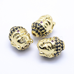 Brass Micro Pave Cubic Zirconia Beads, Buddha, Golden, 13x11x10mm, Hole: 2mm(ZIRC-L070-14G)