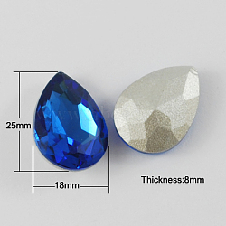 Glass Pointed Back Rhinestone, Back Plated, Faceted, Teardrop, Royal Blue, 25x18x8mm(RGLA-Q003-12)