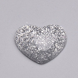 Resin Cabochons, with Glitter Powder, Heart, Silver, 14x16x5mm(CRES-Q196-28A)
