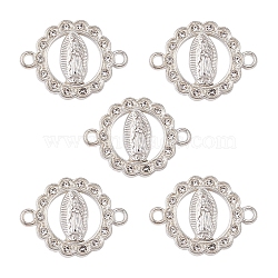 Flat Round Alloy Connector Charms, Religion Virgin Mary Links, with Crystal Rhinestone, Nickel, Silver, 20x17x2mm, Hole: 1.6mm(FIND-YW0003-44)