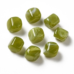 Transparent Acrylic Beads, Two Tone, Cube, Olive, 11.5x11.5x8.5mm, Hole: 1.8mm, about: 855pcs/500g(OACR-Z005-14A)