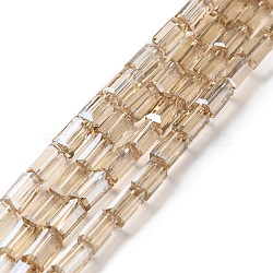 Electroplate Transparent Glass Beads Strands Pearl Luster Plated, Facted, Rectangle, Tan, 4.8~5x2.5~3x2.5~3mm, Hole: 1mm, about 96pcs/strand, 18.90''(48cm)(EGLA-H106-01A-PL02)