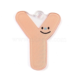 Acrylic Pendants, Letter with Smiley Face , Letter Y, 29~38x21.5~34.5x2.3mm, Hole: 3mm(MACR-R002-01Y)