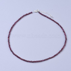 Natural Garnet Beaded Necklaces, with Brass Lobster Claw Clasps, Faceted Round Beads, 16.5 inch~16.7 inch(42~42.5cm)x3~3.5mm(NJEW-K114-B-A04)