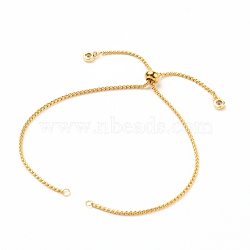 Adjustable 304 Stainless Steel Box Chain Slider Bracelet/Bolo Bracelets Making, with Brass Cubic Zirconia Charms, Golden, Single Chain Length: about 5-1/4 inch(13.3cm)(AJEW-JB00781-02)