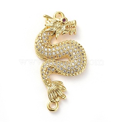 Brass Micro Pave Cubic Zirconia Links connectors, Dragon, Clear, Golden, 33x15.5x3mm, Hole: 1.6mm(ZIRC-G157-46G)