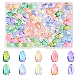 100Pcs Transparent Glass Charms, Teardrop Shaped Petal, Mixed Color, 13x8x5.5mm, Hole: 1.2mm(GLAA-FS0002-18)