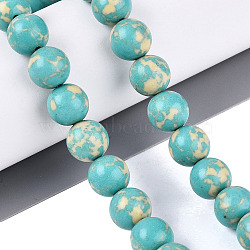 Synthetic Turquoise Beads Strands, Smooth Round, Turquoise, 9.5~10mm, Hole: 1~1.2mm, about 40pcs/strand, 15.35 inch(39cm)(G-N364-08D-01)