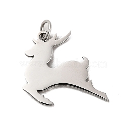 Christmas 304 Stainless Steel Pendants, with Jump Ring, Deer Charm, Stainless Steel Color, 18x20x1mm, Hole: 3.4mm(STAS-K265-05P)