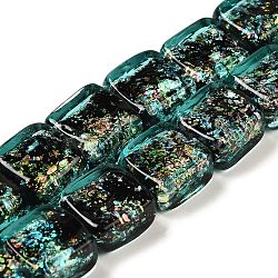 Handmade Dichroic Foil Glass Beads Strands, Square, Dark Turquoise, 12~12.5x12~12.5x6.5~8mm, Hole: 1.6mm, about 33pcs/strand, 16.02''(40.7cm)(DICH-U001-07D)