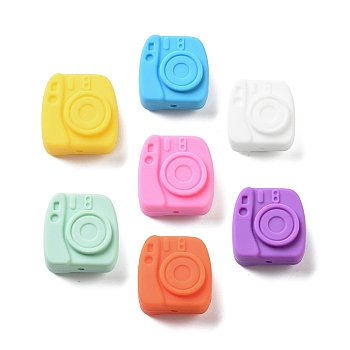 Camera Food Grade Eco-Friendly Silicone Focal Beads, DIY Necklaces Making, Mixed Color, 24x23x12mm, Hole: 2mm