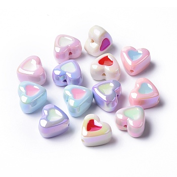 Opaque Acrylic Beads, with Enamel, Heart, Mixed Color, 15x17x10.5mm, Hole: 2.1mm