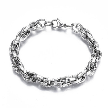 201 Stainless Steel Rope Chain Bracelet with Initial X Pattern for Men Women, Stainless Steel Color, 8-7/8 inch(22.5cm)