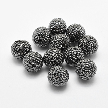 Handmade Polymer Clay Rhinestone Beads, Round, Hematite, 14mm, Hole: 1.5mm