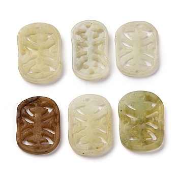 Dyed Natural Xiuyan Jade Carved Pendants, Rectangle Charms, Mixed Color, 29~32x19~23x3~4mm, Hole: 2mm