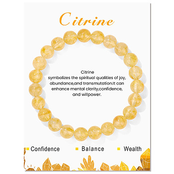 Natural Yellow Quartz Beaded Stretch Bracelets, Round, 7-1/2x1/4 inch(19x0.8cm)