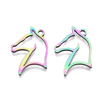Ion Plating(IP) 201 Stainless Steel Pendants, Horse, Rainbow Color, 22x17x1.5mm, Hole: 1.8mm