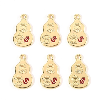 Alloy Enamel Pendants, Gourd with Chinese Character & Dollar Mark, Golden, 1.9x1.1x0.15cm, Hole: 1.6mm