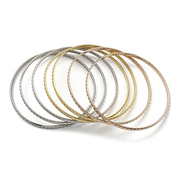 7Pcs 3 Colors Vacuum Plating 202 Stainless Steel Bangle Sets, Stackable Textured Bangles for Women, Mixed Color, Inner Diameter: 2-5/8 inch(6.7cm), 3.5mm