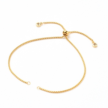 Adjustable 304 Stainless Steel Box Chain Slider Bracelet/Bolo Bracelets Making, with Brass Cubic Zirconia Charms, Golden, Single Chain Length: about 5-1/4 inch(13.3cm)