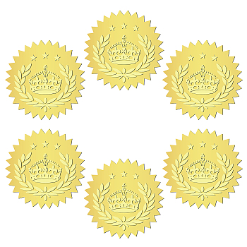 12 Sheets Self Adhesive Gold Foil Embossed Stickers, Round Dot Medal Decorative Decals for Envelope Card Seal, Crown, Size: about 165x211mm, Stickers: 50mm, 12 sheets/set