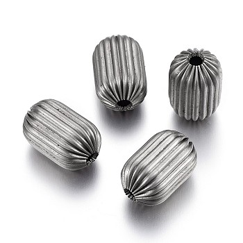 304 Stainless Steel Corrugated Beads, Column, Stainless Steel Color, 15x9.5~10mm, Hole: 3mm