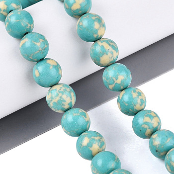 Synthetic Turquoise Beads Strands, Smooth Round, Turquoise, 9.5~10mm, Hole: 1~1.2mm, about 40pcs/strand, 15.35 inch(39cm)