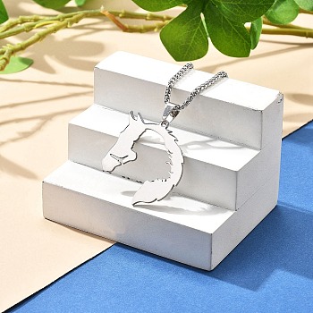 304 Stainless Steel Pendant Necklaces for Women, Horse, Stainless Steel Color, 23.35 inch(59.3cm), Pendant: 32.5x39.5mm.