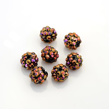Resin Rhinestone Beads, Multi-Color, Round, Black, 12x10mm, Hole: 2mm