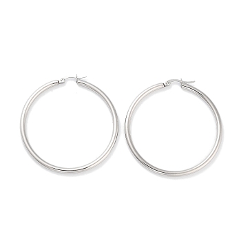 Ring 304 Stainless Steel Hoop Earrings for Women Men, Stainless Steel Color, 9 Gauge, 50x3mm, Pin: 0.6mm