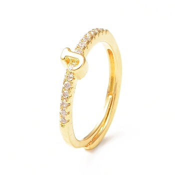 Clear Cubic Zirconia Initial Letter Adjustable Ring, Golden Brass Jewelry for Women, Letter.J, Inner Diameter: 18mm