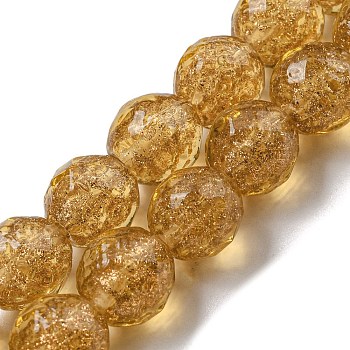 Handmade Gold Sand Lampwork Beads Strands, Faceted, Round, Goldenrod, 11.5~12x12~12.5mm, Hole: 1.5~1.8mm, about 40pcs/strand, 18.90 inch(48cm)