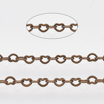 Brass Heart Link Chains, Soldered, with Spool, Red Copper, 1.8x2.4x0.4mm, about 9.84 Feet(3m)/Roll