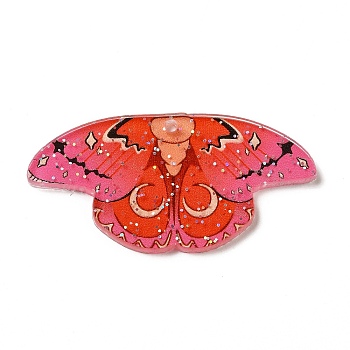 Printed Acrylic Pendants, with Sequins, Butterfly Charm, Tomato, 22x44.5x2.5mm, Hole: 1.6mm