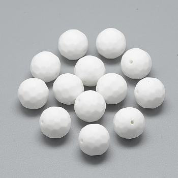 Food Grade Eco-Friendly Silicone Beads, Chewing Beads For Teethers, DIY Nursing Necklaces Making, Faceted Round, White, 15.5mm, Hole: 1mm