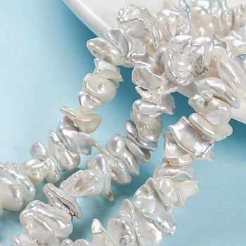 Natural Baroque Pearl Keshi Pearl Beads Strands, Cultured Freshwater Pearl, Chip, Seashell Color, 8~15x7~10x2~10mm, Hole: 1mm, about 90~118pcs/strand, 15.3 inch