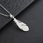304 Stainless Steel Feather Pendant Box Chain Necklaces for Men, Stainless Steel Color, 23.62 inch(60cm)(WGE9FDE-01)